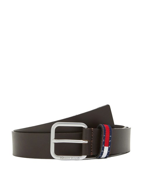 TOMMY HILFIGER TOMMY JEANS RYAN cinturón de cuero marron oscuro - Cinturones