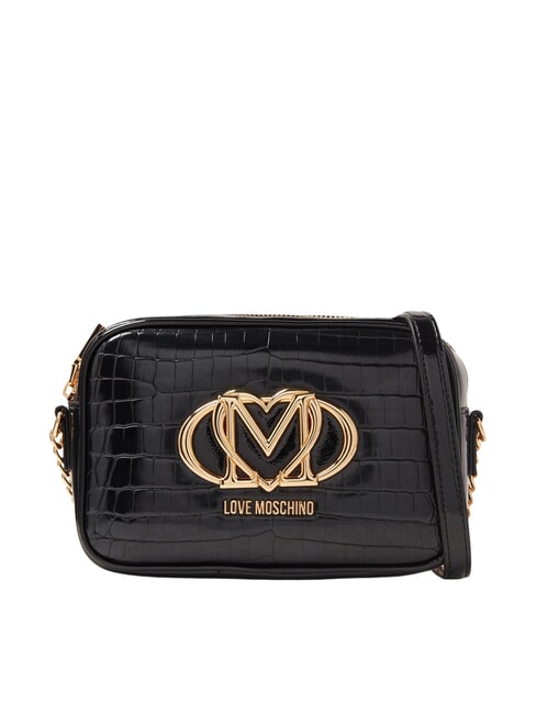 LOVE MOSCHINO CROCO PRINTED Bolso de hombro para cámara azafrán negro - Bolsos Mujer