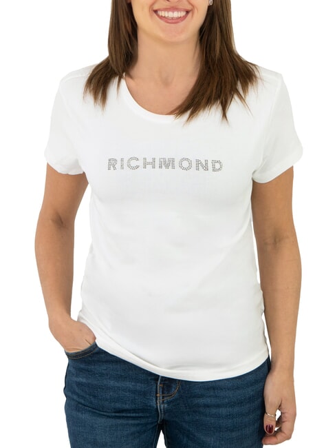 JOHN RICHMOND MECHI Camiseta elástica con logo de strass blanquecino - camiseta