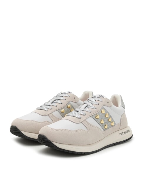 LOVE MOSCHINO DUNE 30 Zapatillas con tachuelas en forma de corazón. blanco/plata10 - Zapatos Mujer