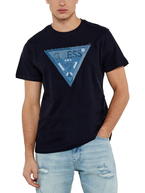GUESS TRIANGLE Camiseta con parche maxi logo jetbla - camiseta