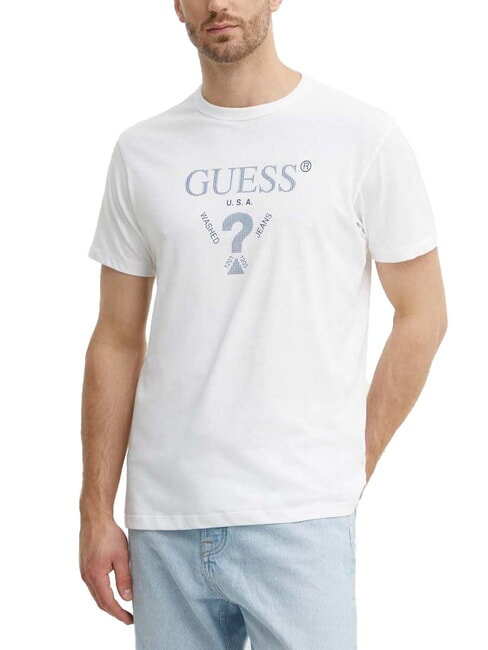 GUESS TRIANGLE Camiseta de algodón con estampado purwhite - camiseta