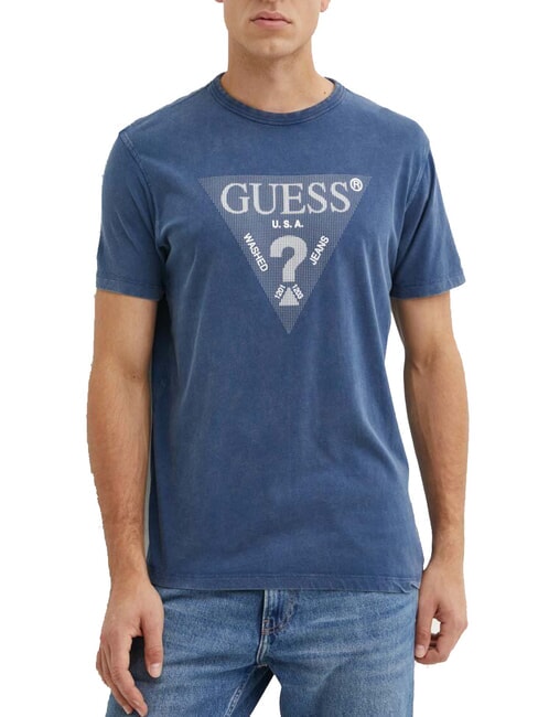 GUESS TRIANGLE Camiseta de algodón con estampado banderín azul - camiseta