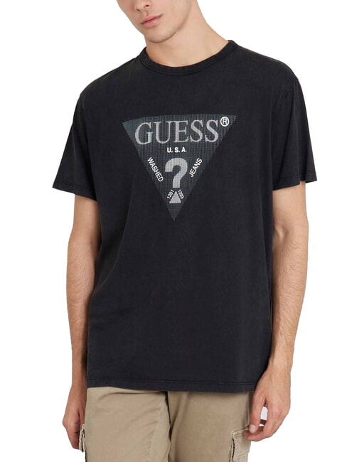 GUESS TRIANGLE Camiseta de algodón con estampado jetbla - camiseta