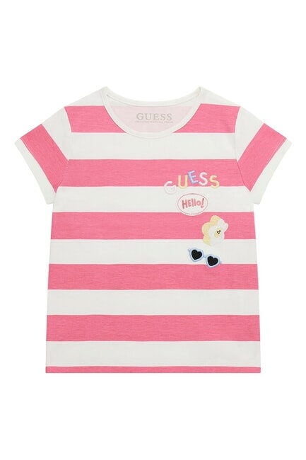 GUESS KIDS Camiseta de rayas blanco y fucsia st - Camiseta niño