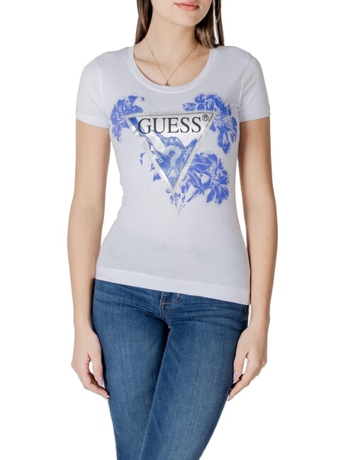 GUESS SS CN FLOWER Camiseta de manga corta purwhite - camiseta