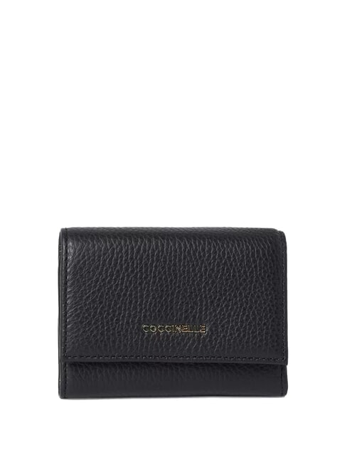 COCCINELLE METALLIC SOFT  Cartera pequeña de cuero negro - Carteras Mujer