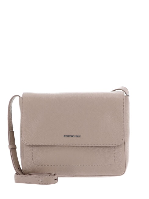 MANDARINA DUCK MELLOW LEATHER Bolso de hombro de piel con solapa gris topo cálido - Bolsos Mujer