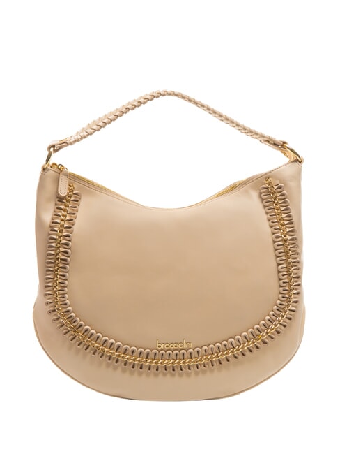 BRACCIALINI NAOMI Bolso hobo de piel con cadena beige - Bolsos Mujer