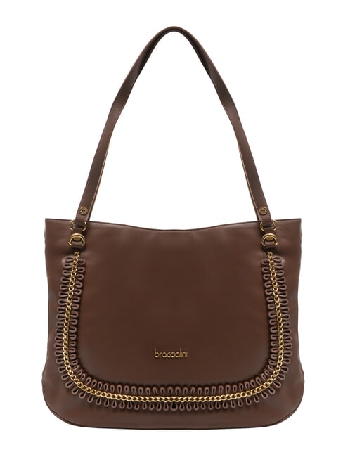 BRACCIALINI NAOMI Bolso bandolera de piel con cadena marrón - Bolsos Mujer