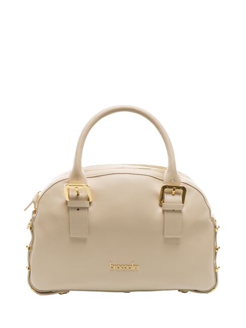 BRACCIALINI NORA Bolso bandolera de piel con hebillas beige - Bolsos Mujer