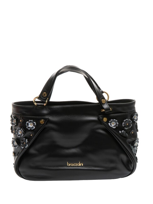 BRACCIALINI SOFIA Bolso de piel con pequeñas flores negro - Bolsos Mujer