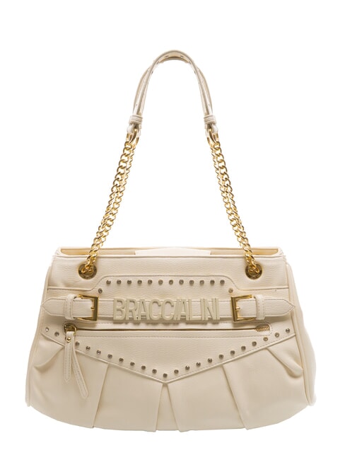 BRACCIALINI GISELLE Bolso de hombro con logo metálico beige - Bolsos Mujer