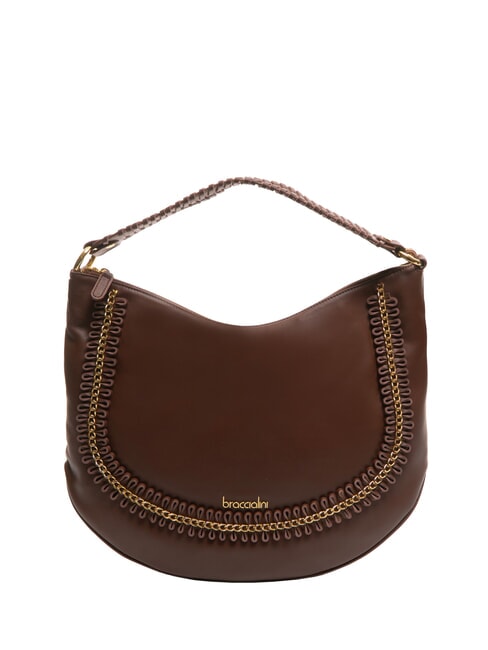 BRACCIALINI NAOMI Bolso hobo de piel con cadena marrón - Bolsos Mujer