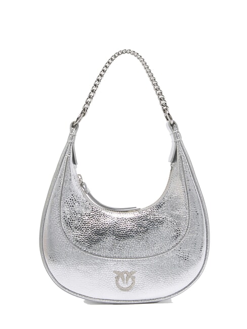 PINKO BRIOCHE Bolso de hombro de piel metalizada níquel-plata brillante - Bolsos Mujer