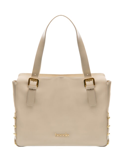 BRACCIALINI NORA Bolso de compras de piel con hebillas beige - Bolsos Mujer