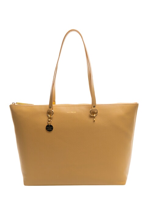 COCCINELLE ALPHA Bolsa de compras de cuero martillado beige fresco - Bolsos Mujer