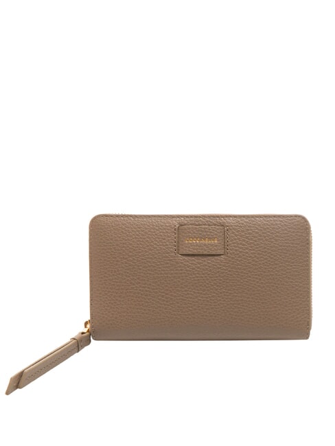 COCCINELLE VOILE Cartera grande de cuero con cremallera topo cálido - Carteras Mujer