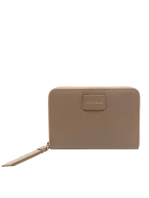 COCCINELLE VOILE Cartera mediana de cuero con cremallera alrededor topo cálido - Carteras Mujer