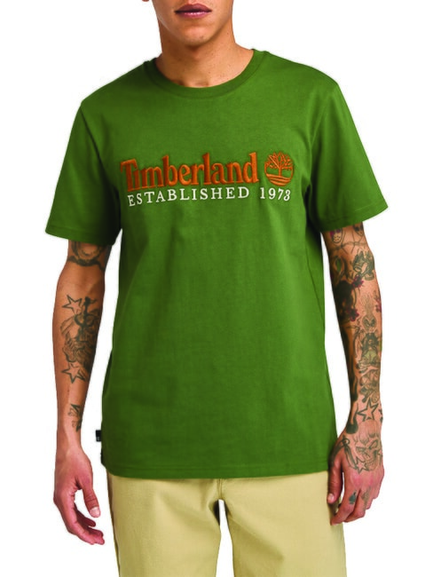 TIMBERLAND ESTABILISHED 1973 Camiseta de algodón negro/verde bosque - camiseta
