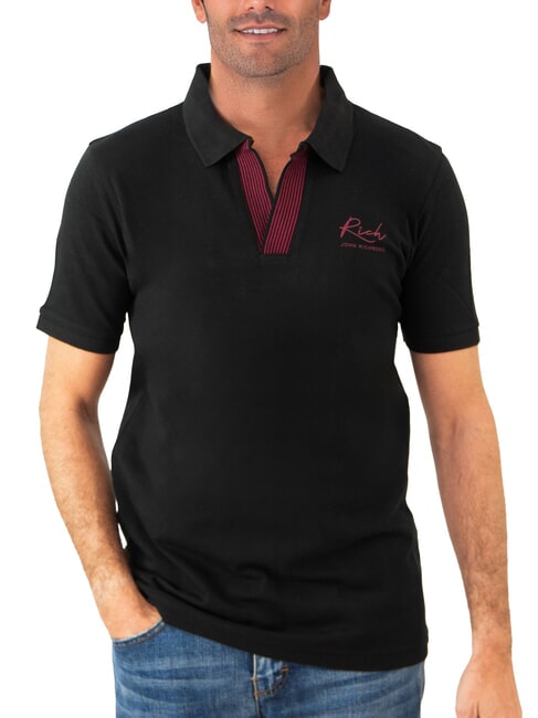 JOHN RICHMOND DABAK Polo de media manga con cuello en V negro - camisa polo