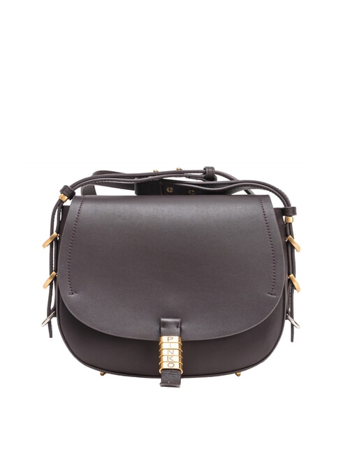 PINKO SADDLE Bolso bandolera de piel con solapa mezcla moro marrón gal. nik de oro - Bolsos Mujer