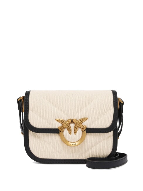 PINKO LOVE BOX BAG Mini bolso de hombro de lona beige/negro-oro antiguo - Bolsos Mujer