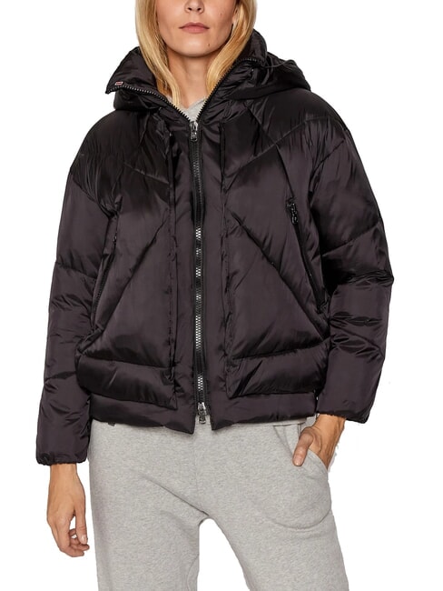 CANADIAN EUGENIE Chaqueta corta de satén con capucha negro - Chaquetas de plumas de mujer
