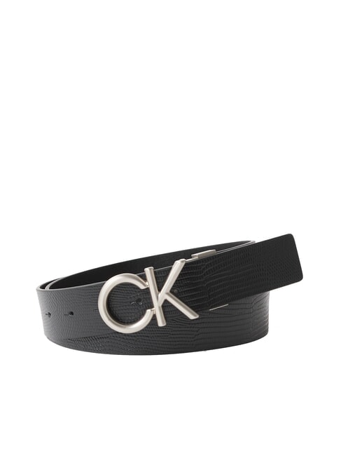 CALVIN KLEIN CK HALLMARK LOGO Cinturón de piel con estampado de lagarto negro / peltre - Cinturones