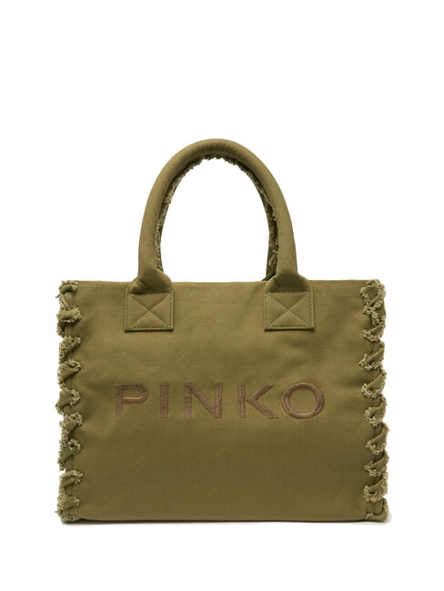 PINKO BEACH Bolso shopping en lona reciclada Oliva gótica-oro antiguo - Bolsos Mujer