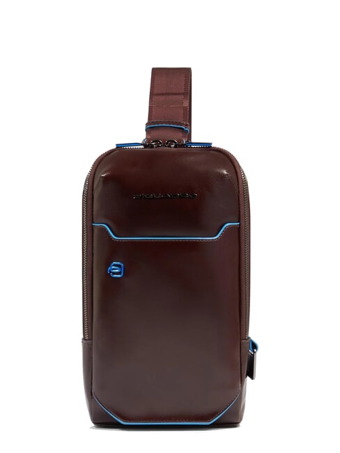 PIQUADRO BLUE SQUARE Mochila de cuero de un solo hombro CAOBA - Bandoleras Hombre