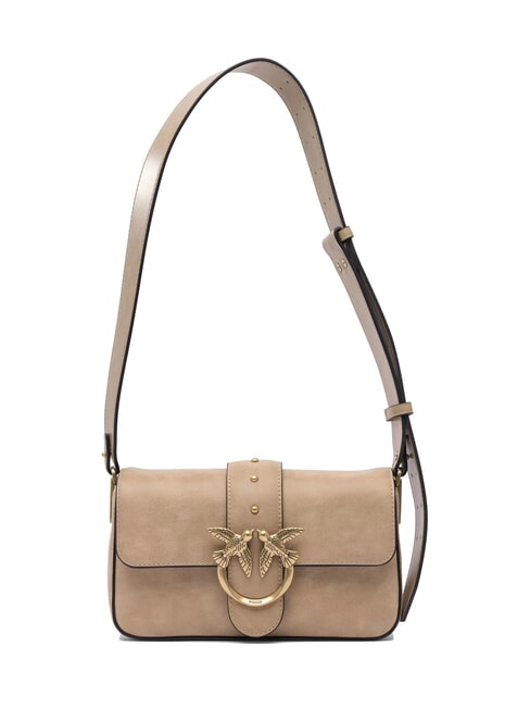 PINKO LOVE ONE MINI Mini bolso de hombro, en piel beige-gris ahumado-oro antiguo - Bolsos Mujer