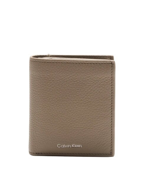CALVIN KLEIN CK LEATHER Cartera de cuero vertical gris pardo - Carteras Hombre