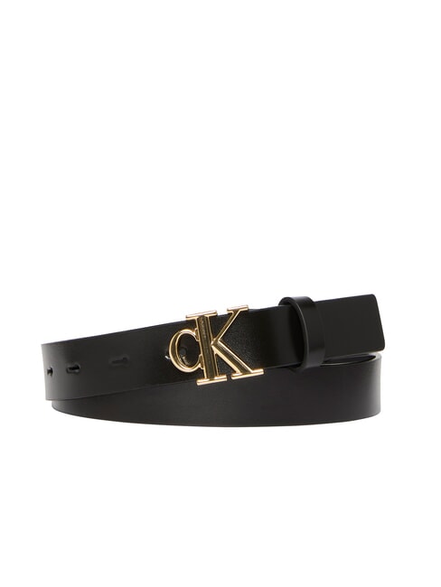 CALVIN KLEIN MONOGRAM BUCKLE Cinturón de cuero con logotipo de metal En negro - Cinturones