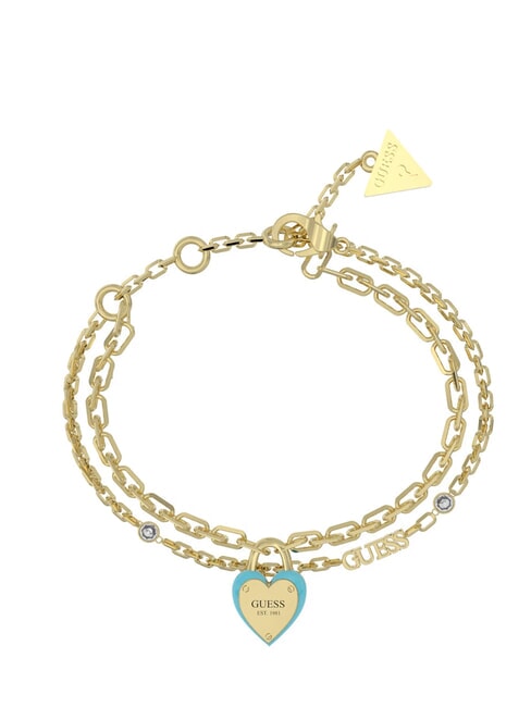 GUESS ALL YOU NEED IS LOVE Pulsera con dije de candado amarillo dorado/turquesa - Pulseras