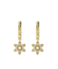 GUESS WHITE LOTUS Pendientes de aro con charms de flores - Pendientes