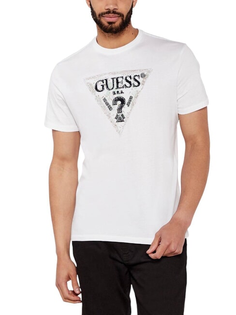 GUESS TRIANGLE Camiseta de algodón con estampado purwhite - camiseta