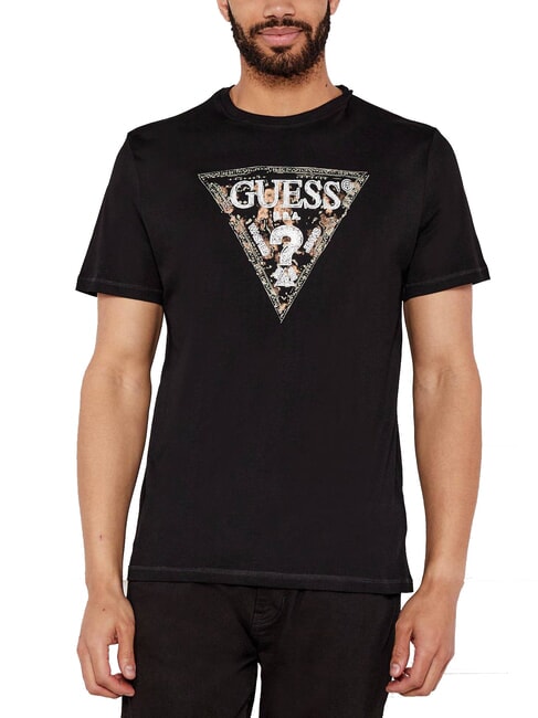 GUESS TRIANGLE Camiseta de algodón con estampado jetbla - camiseta
