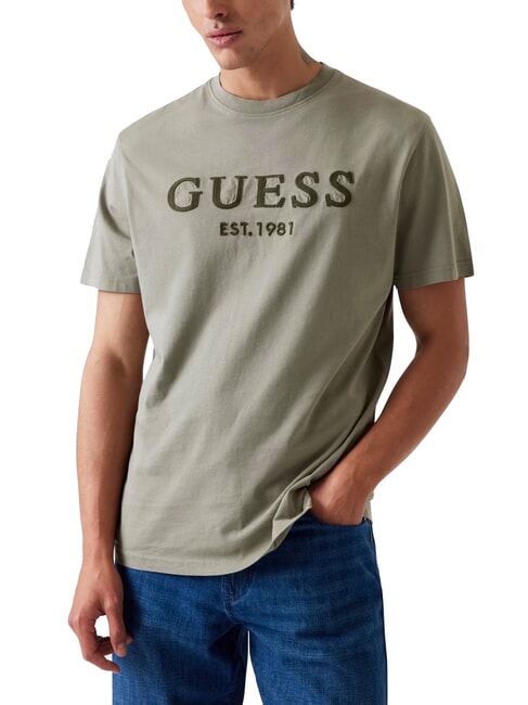 GUESS BOX LOGO Camiseta con logo bordado verde musgo - camiseta
