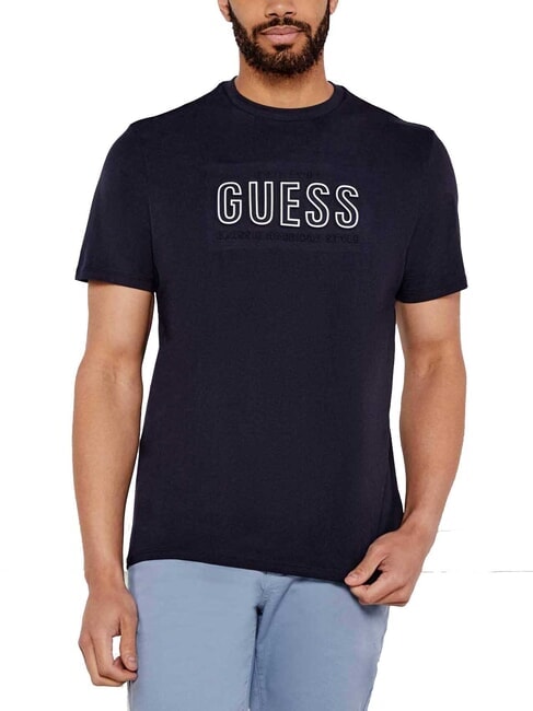 GUESS BSC EMBOSSED LOGO Camiseta con estampado en relieve azul inteligente multi - camiseta