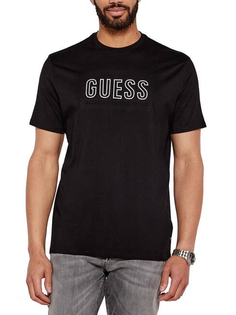 GUESS BSC EMBOSSED LOGO Camiseta con estampado en relieve negro azabache multi - camiseta