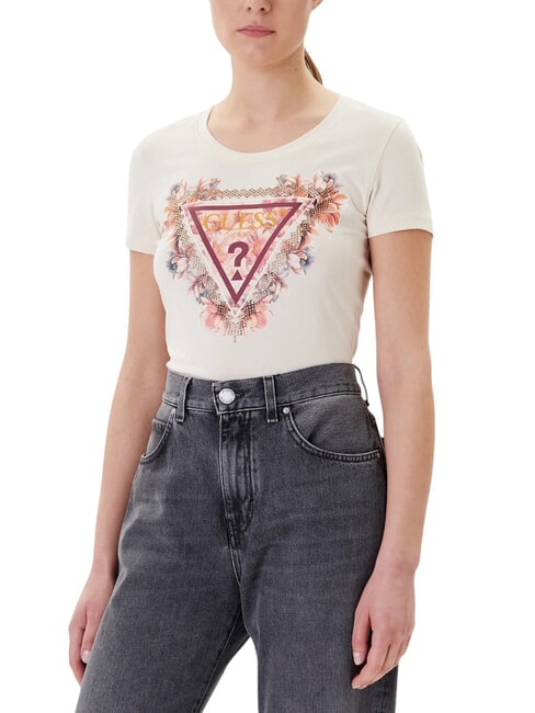 GUESS TRIANGLE FLOWERS Camiseta elástica con estampado rubor vainilla - camiseta