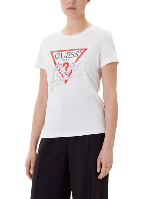 GUESS PEARLS LOVE TRIANGLE Camiseta con estampado y aplicaciones purwhite - camiseta
