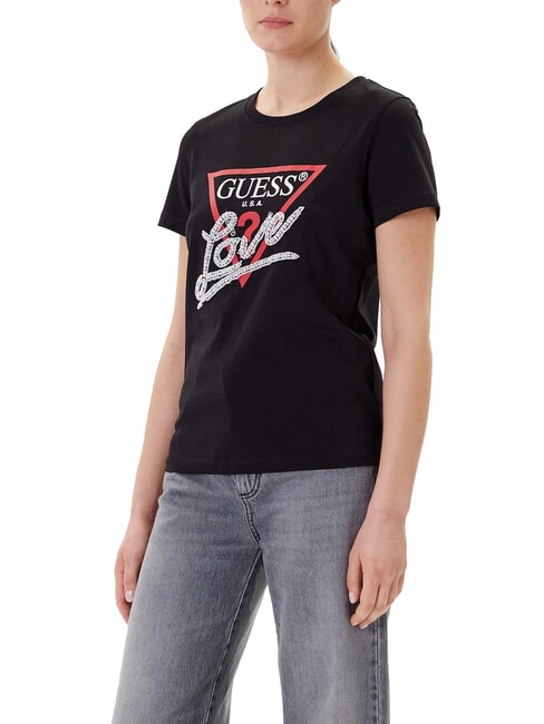 GUESS PEARLS LOVE TRIANGLE Camiseta con estampado y aplicaciones jetbla - camiseta