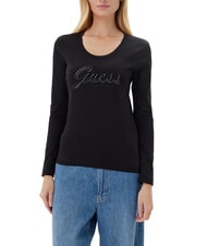 GUESS EMBRO SCRIPT LOGO Camiseta de manga larga con logo y pedrería. - camiseta