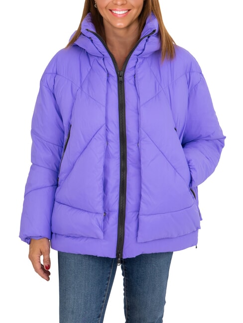 CANADIAN EUGENIE Chaqueta corta de satén con capucha opulencia púrpura - Chaquetas de plumas de mujer