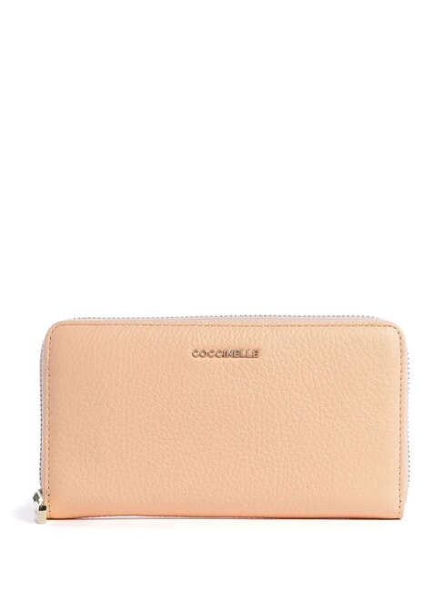 COCCINELLE METALLIC SOFT Cartera de piel texturizada con cremallera amanecer - Carteras Mujer