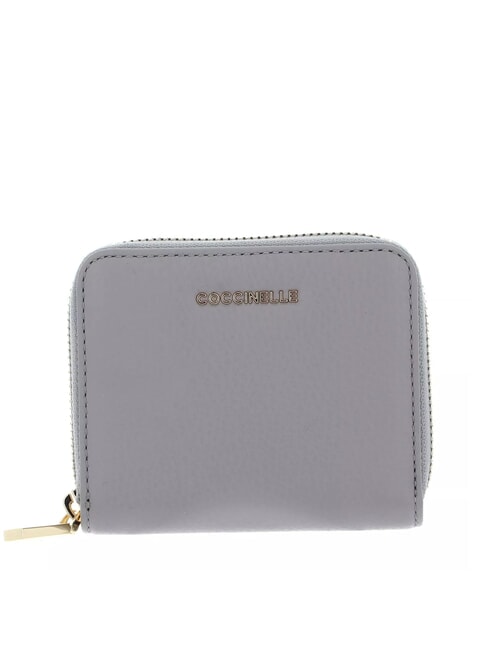 COCCINELLE METALLIC SOFT Cartera pequeña de piel gris claro - Carteras Mujer
