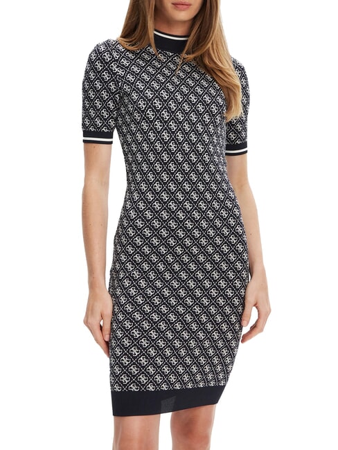 GUESS LISE Vestido de punto elástico azul inteligente y crema - Ropa de mujer