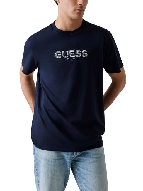 GUESS BSC EMBROIDERY LOGO Camiseta de algodón con logo bordado azul inteligente multi - camiseta